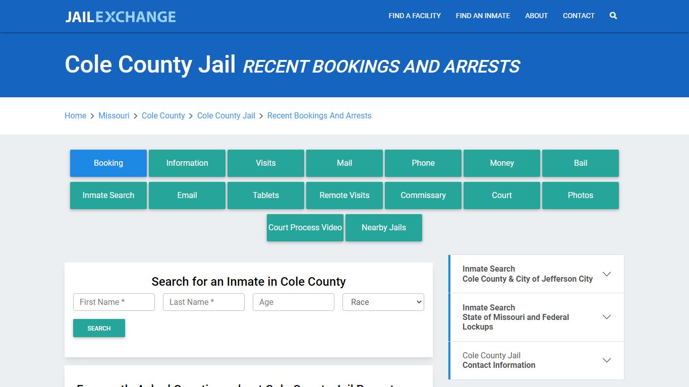 Cole County Jail Recent Bookings And Arrests - Jail Exchange