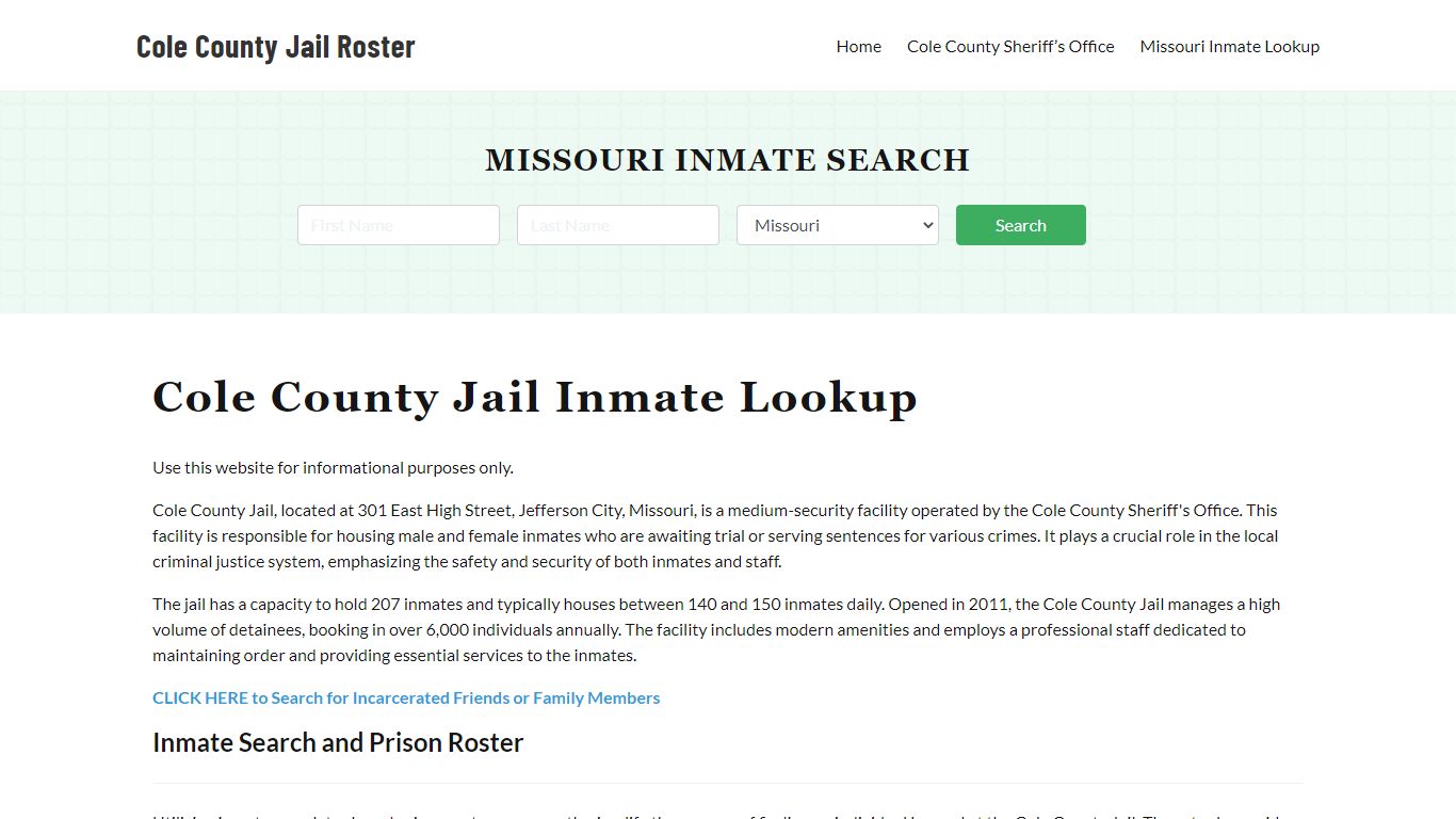 Cole County Jail Roster Lookup, MO, Inmate Search